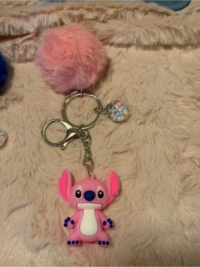 Pink Stitch-Style Plush KeychainBag Charm for Kids or Adults